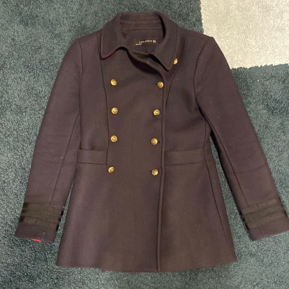 Navy military style peacoat - Zara